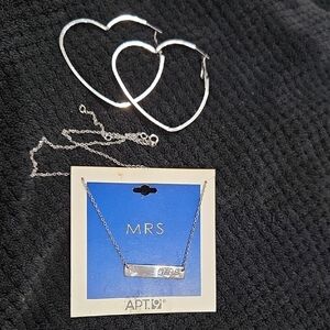 Silver Heart Hoop Earrings & MRS APT9 Chain Link Necklace